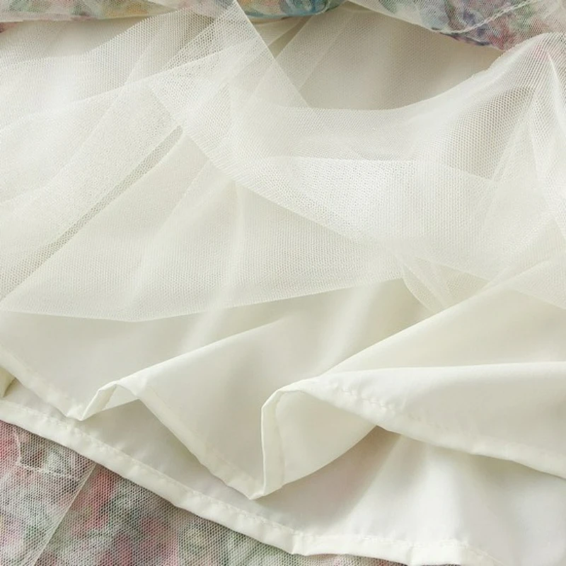 French Irregular Skirts Patchwork Women Floral Mesh A-Line Skirt  Court Style Streetwear High Waist Casual Daily Spring Summer