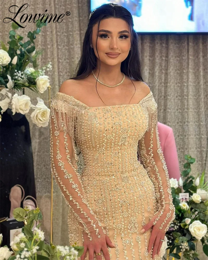 2024 Customized Aso Ebi Engagement Party Dress Beads Off The Shoulder Prom Dresses Formal Evening Wear Second Reception Dresses