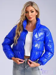 Women High-waist Stand Quilted Jacket Female Solid Short Jacket Winter Thick Warm Cotton Down Jacket Coats Crop Tops Streetwear
