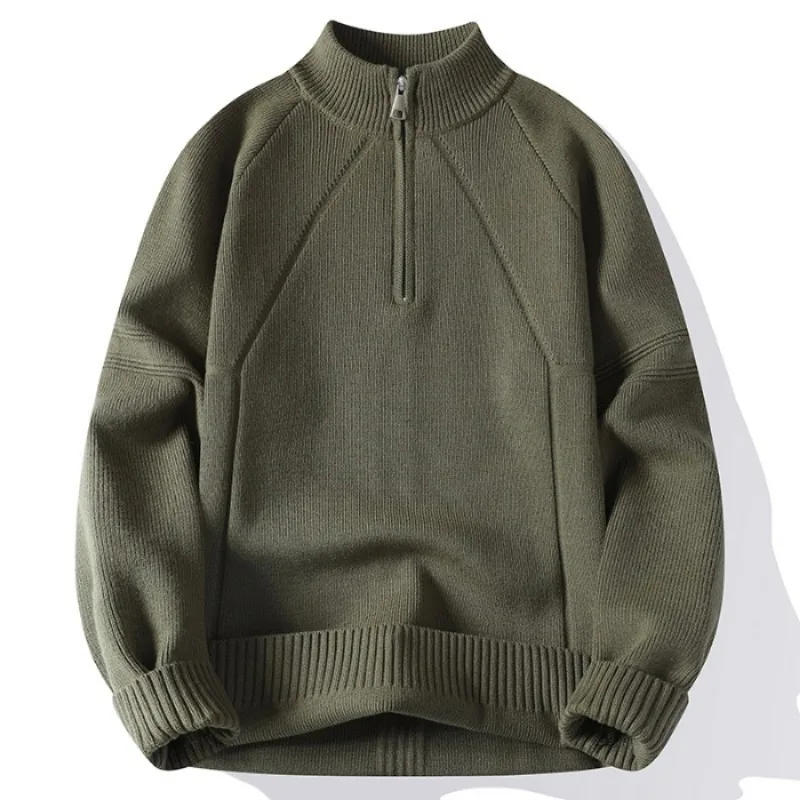 Gilet maglione a righe larghe Uomo Versione coreana popolare Colletto semi-alto Gilet da uomo eleganti Maglioni da uomo con cerniera per abiti da uomo