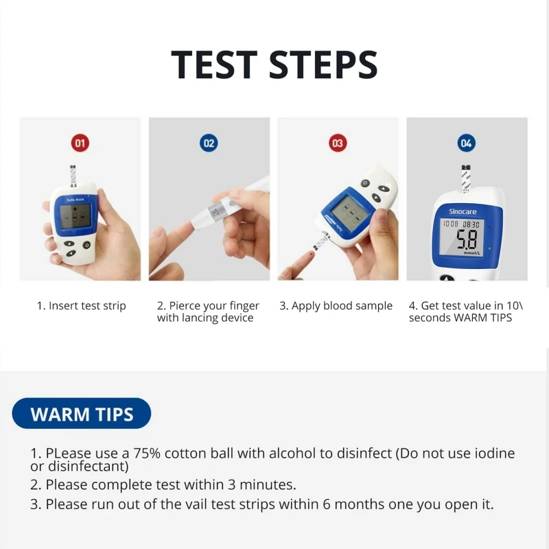 (für sichere Akku) 50/100/200/300/400 Stück Sinocare Blutzuckerteststreifen und Lanzetten für Diabetes-Tester Blutzuckermessgerät