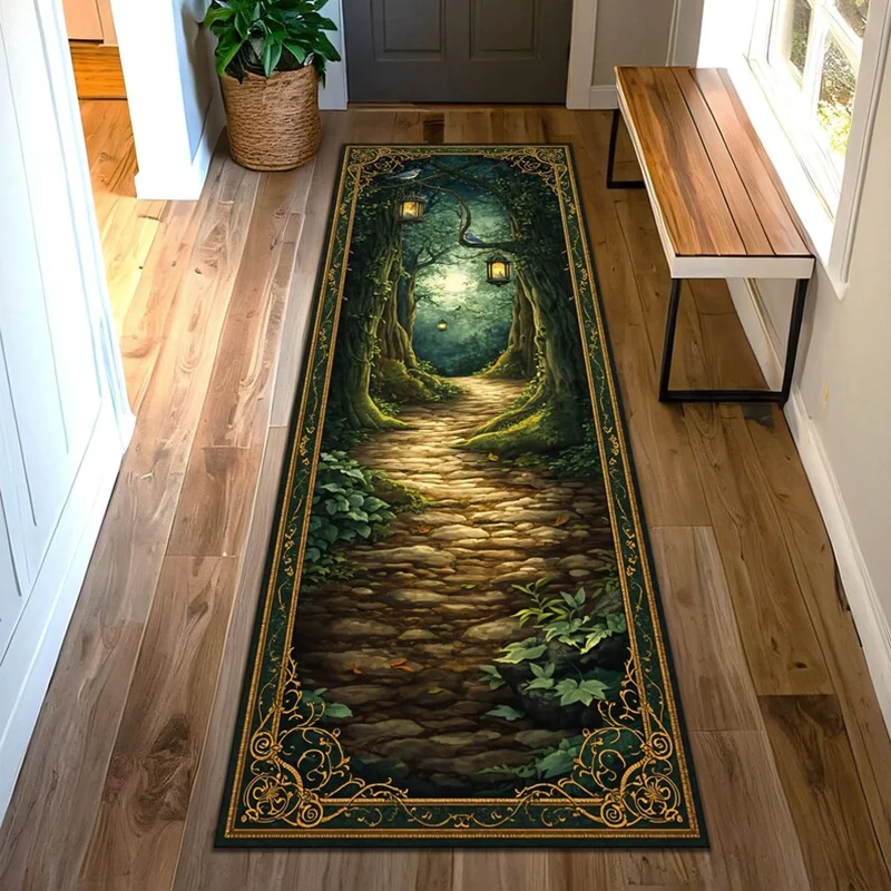 Fantasy Library Tree Runner Rug Forest Book Nook Design Soft Non-Slip Hallway Carpet Vintage Botanical Woodland Patterns Mat