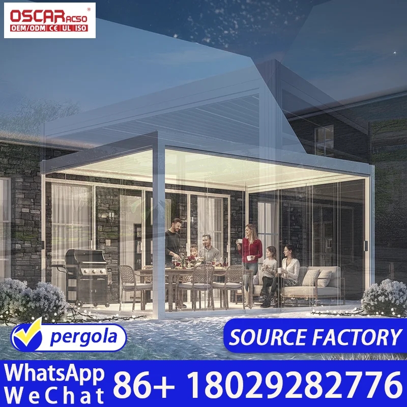 Eco Friendly Waterproof Electric Retractable Garden Balcony Outdoor Gazebo for Party Buildings pergola