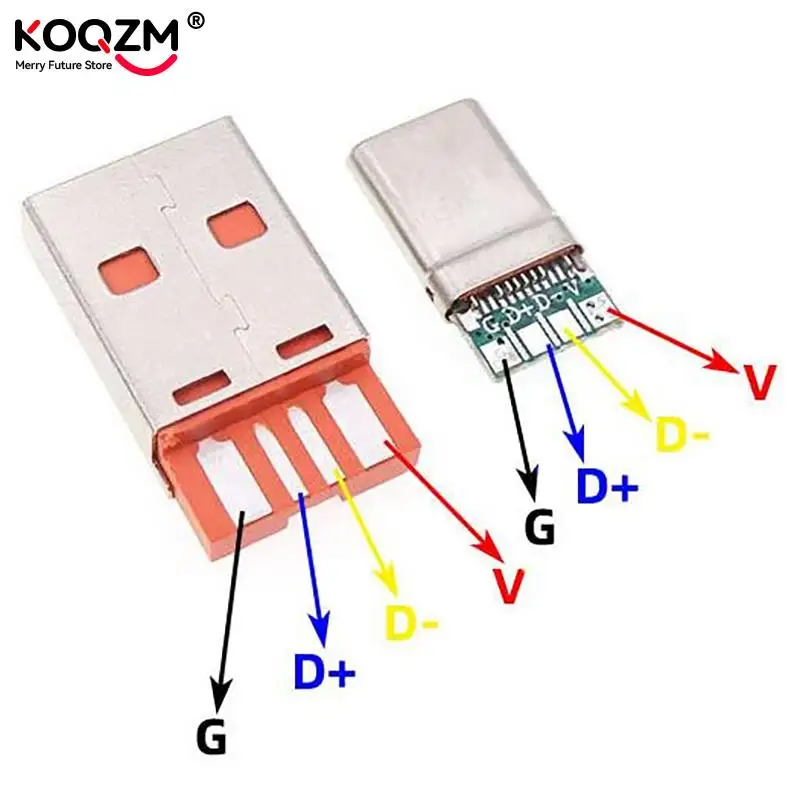 PD Fast Charge Type-C USB 65W 5A Male Connector Welding With 5Pin PCB + Type A Male 5Pin USB DIY OTG Data Charge DIY KIT