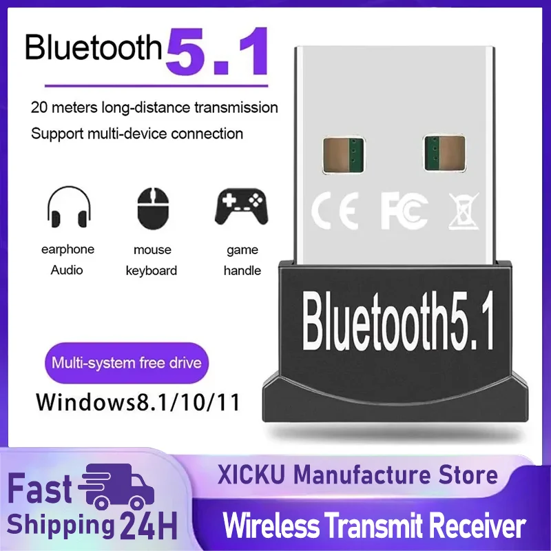 

MINI USB Bluetooth 5.1 Dongle Adapter for PC Laptop Mouse Keyboard Tablet Phone Printer Game Speaker Wireless Transmit Receiver