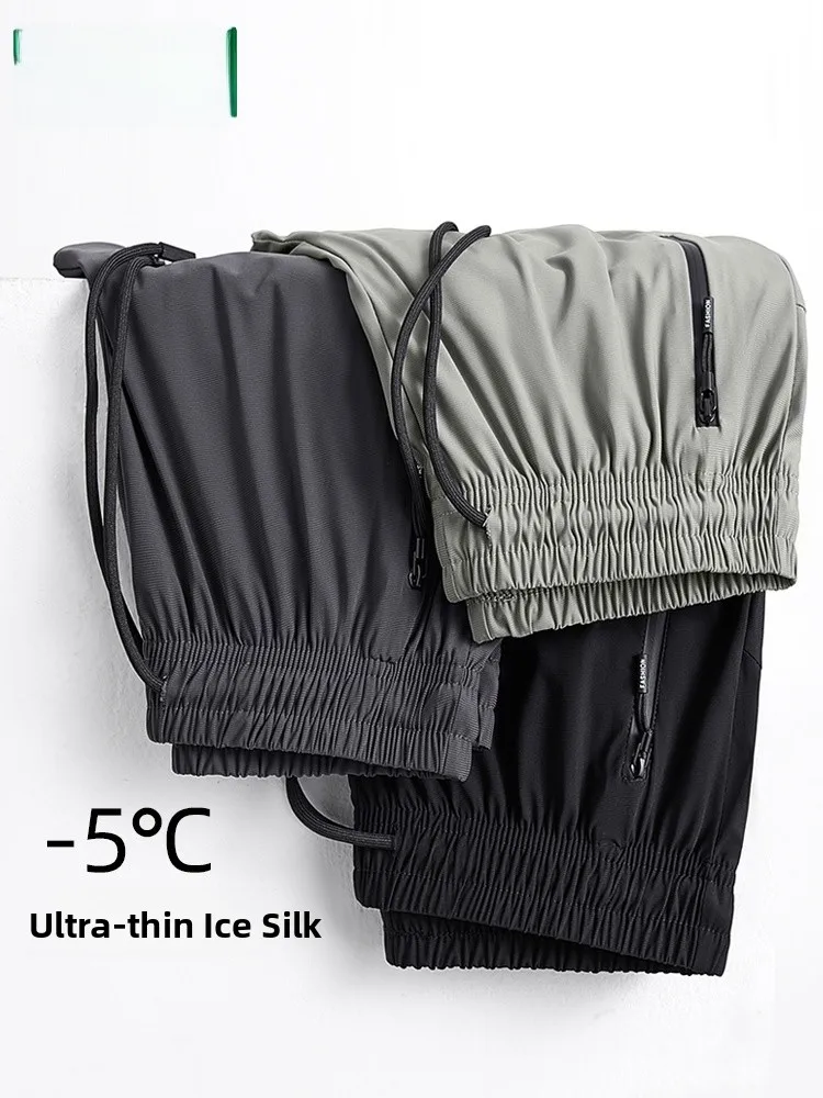 

Мужские повседневные брюки из деревянного ледяного шелка, летние тонкие прямые брюки, спортивные брюки, дышащие, свободные, повседневные, для бизнеса