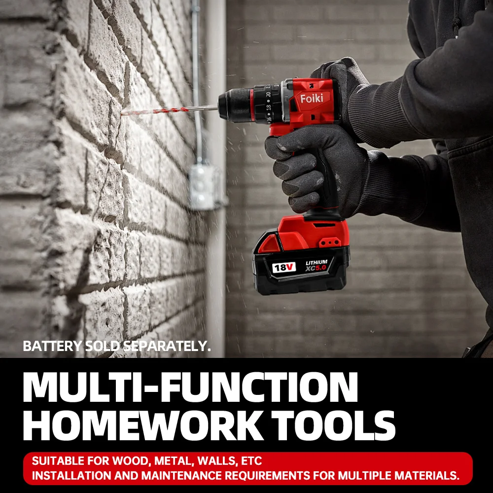 Taladro de impacto sin escobillas Foiki de 18 V, velocidad ajustable de alto par de 60 N · m para decoración profesional/montaje de muebles/proyectos de bricolaje