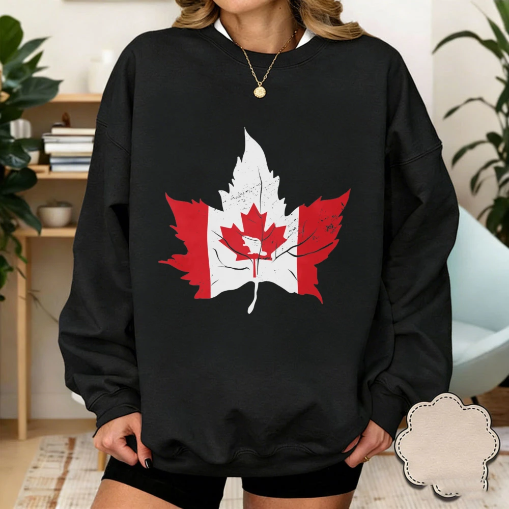 

Canadian Maple Leaf Graphic Printed Sweatshirt Canadian Flag Creative Design Clothing Tourist Souvenir Top Women Casual Pullover
