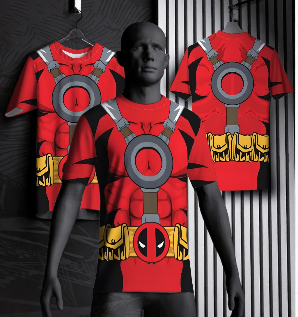 

Marvel Deadpool Themed T-Shirt Classic Battle Suit Red And Black Color Matching Comfortable Role-Playing Suit Marvel Exhibition