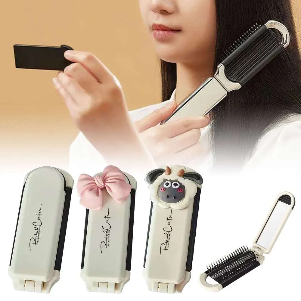 แปรงผมมินิพับหวีนวดหัวนวด Anti-Static แบบพกพาแปรงผมสาวผมหวีกระจก