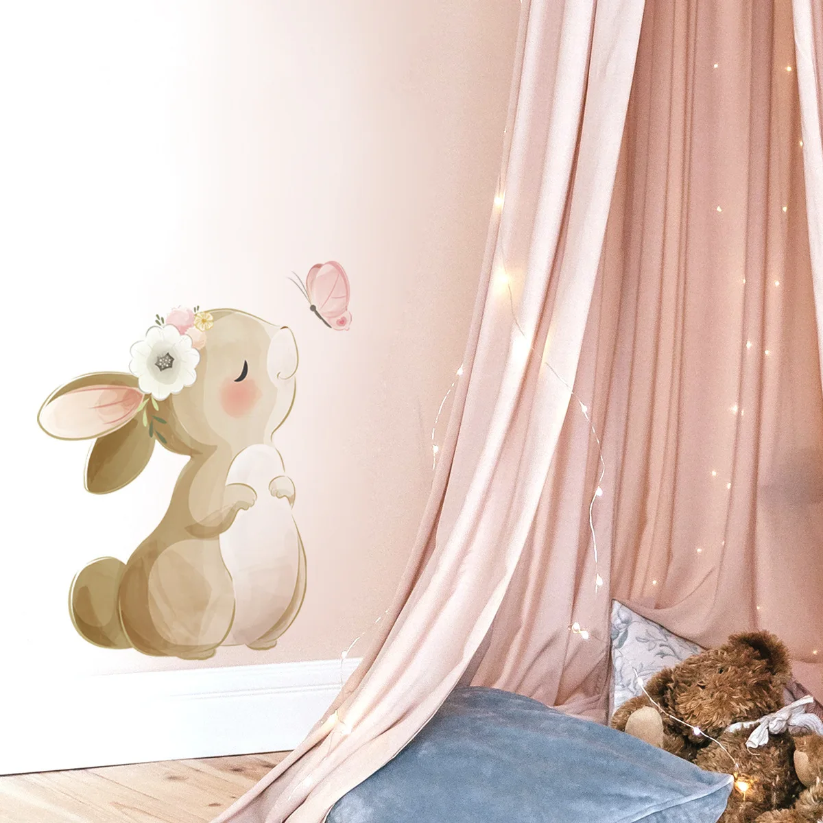 

30*40cm Cartoon Animal Bunny Butterfly Wall Sticker Kawaii Living Room Bedroom Study Restaurant Decorative Mural Wall Sticker