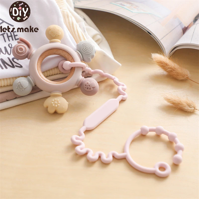 

Silicone Teether Baby Wooden Teether Ring BPA Free Teething Chain Adjustable Infant Nipple Holder Clip Stroller Baby Accessories