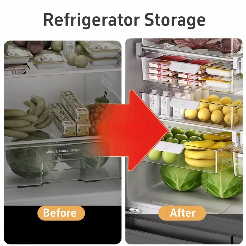 Refrigerator Large Hanging Storage Box Kitchen Eggs Vegetables Fruits Transparent Container Icebox Push-pull Drawer Organizer