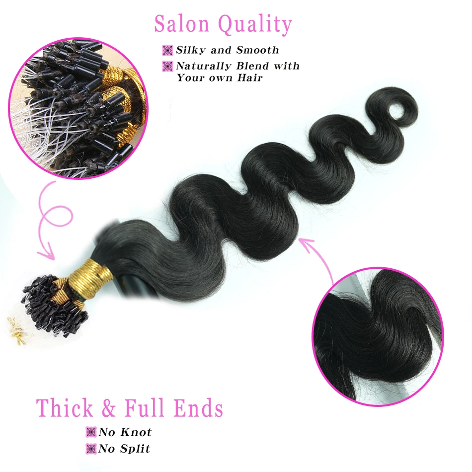 Black Brown Micro Loop Human Hair Extension Pre Bonded Micro Beads Ring Remy Brazilian Body Wave Microlink Real Hair 50 Strands