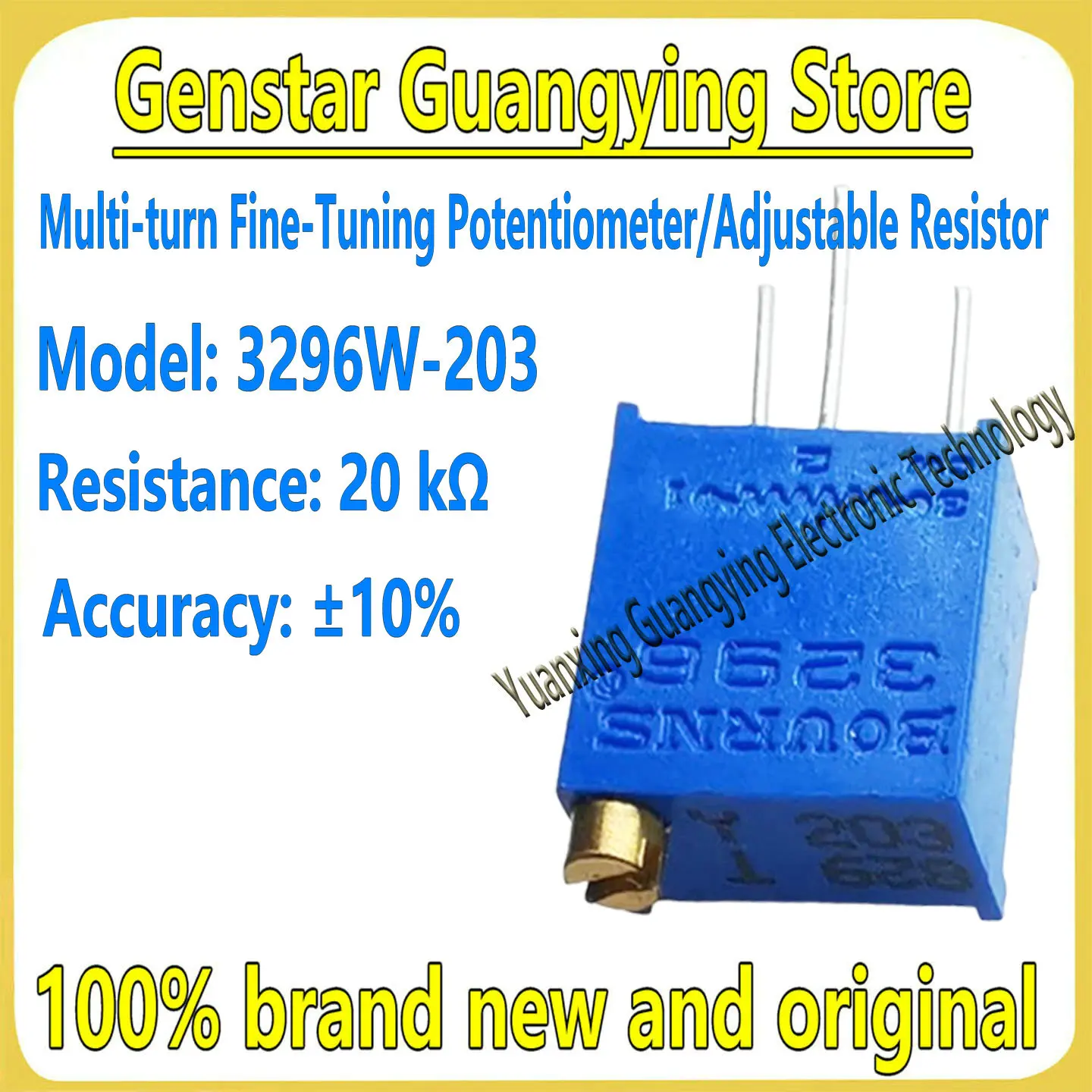 (5 pieces) 3296W-203 20K, 3296W-503 50K, Top-Adjustable Multi-Turn Precision Trimmer Resistors, 100% Brand New