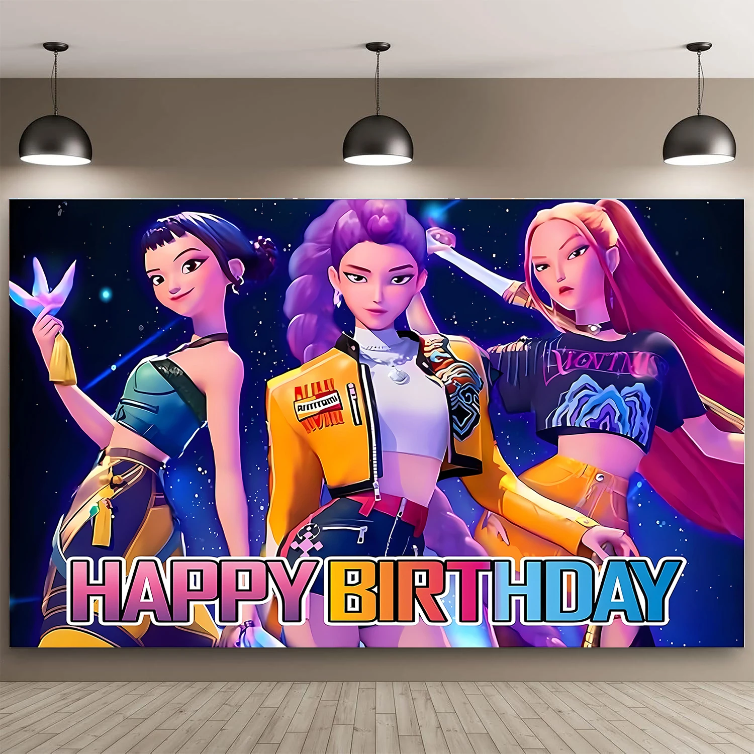 Toile de fond Joyeux Anniversaire pour Groupe K-pop, Bannière de Fête Thème Idole Mignonne pour Décoration de Photobooth Anniversaire Enfants Filles