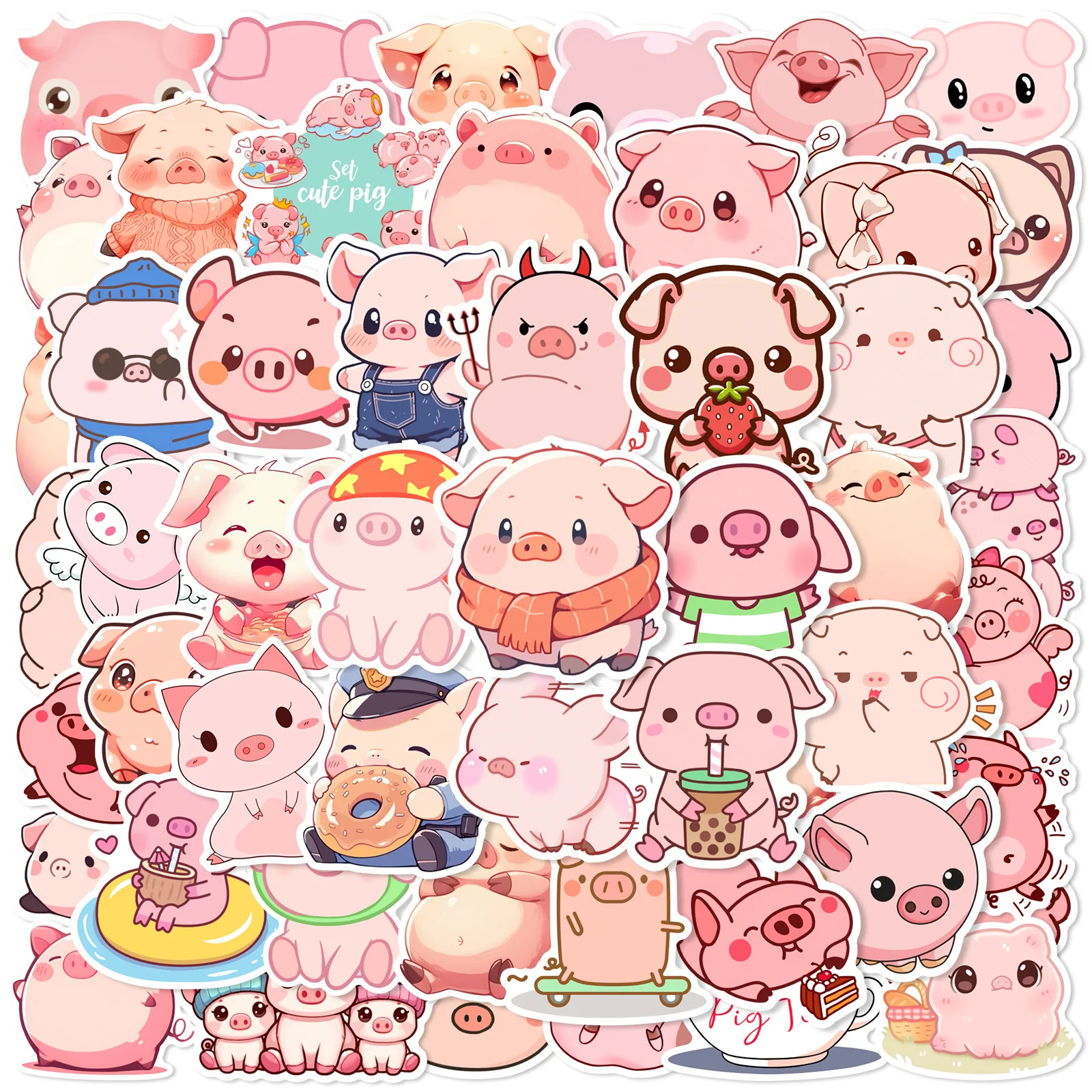 50PCS Daily Life of the Little Pig Graffiti Stickers Creative Pigs Cartoon Decal DIY Luggage Phone Guitar Scrapbook Kid Toys