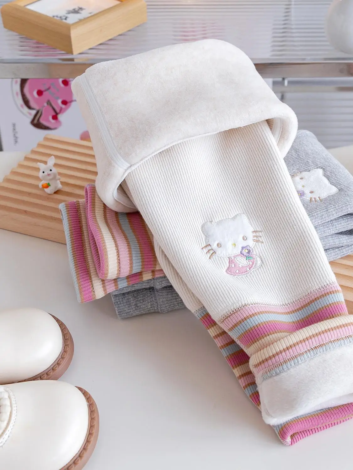 

Модные термолеггинсы в полоску на подкладке для девочек, модные длинные брюки, теплый бот для детей, осенне-зимнее новое поступление