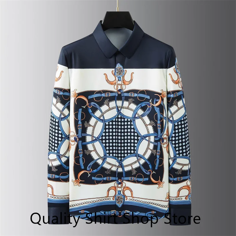 2024 New Luxury Palace Style Men's Shirt Long Sleeve Retro Casual Shirt Business Formal Shirt Social Party Shirt