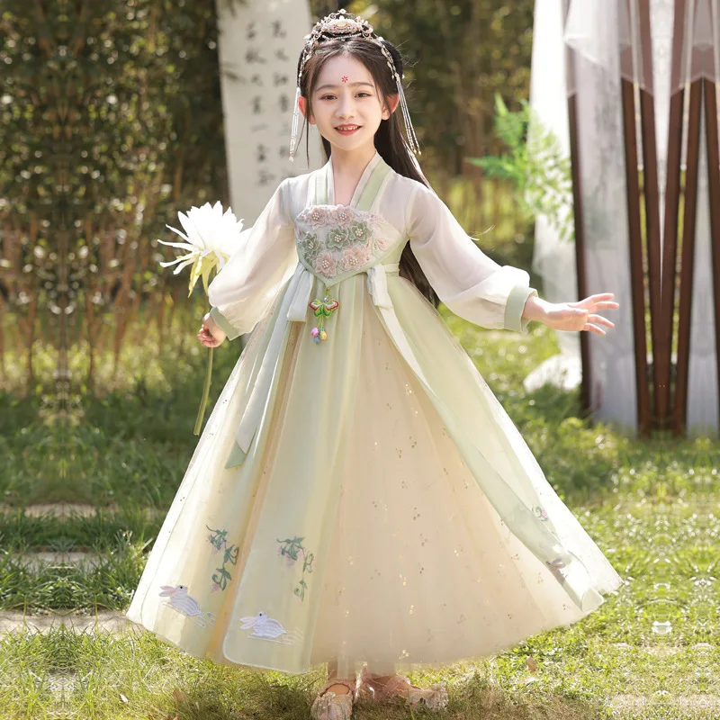 Ancient Kids Traditional Hanfu Dress Retro Chinese Outfit Girls Folk Dance Performance Costume Children Birthday Christmas Gift