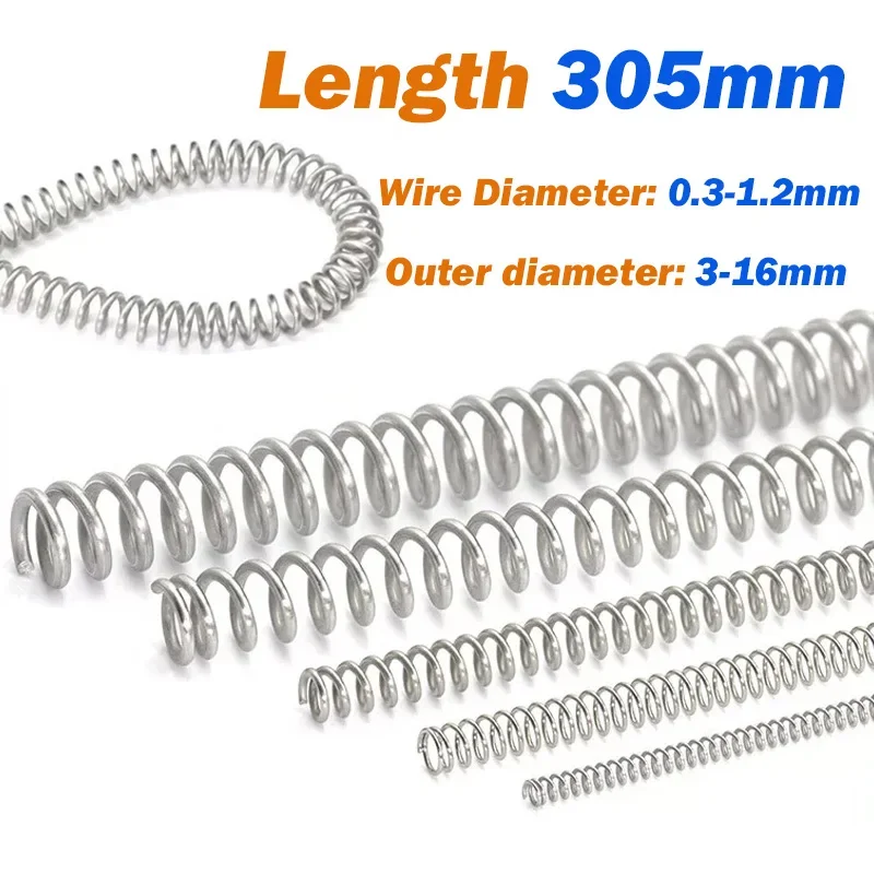 304 Stainless Steel Spring Length 305mm Compression Pressure Springs Return Spring Steel Wire Diameter 0.3-1.2mm OD 3-16mm