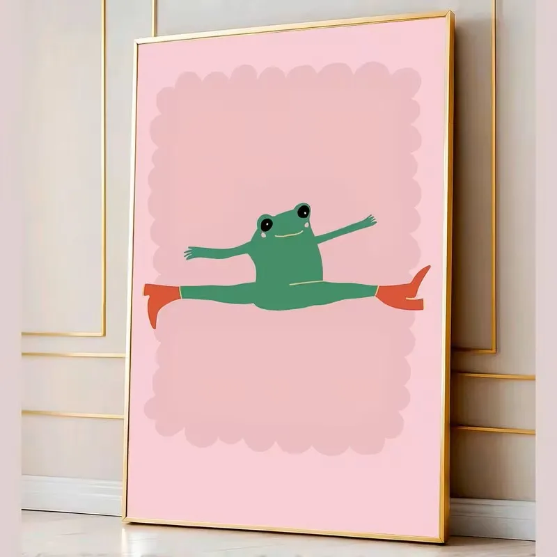 

A Green Frog Doing A Handstand, Wearing Red Boots, Abstract Canvas Poster, Wall Art, Simple Living Room, Room Home Decoration