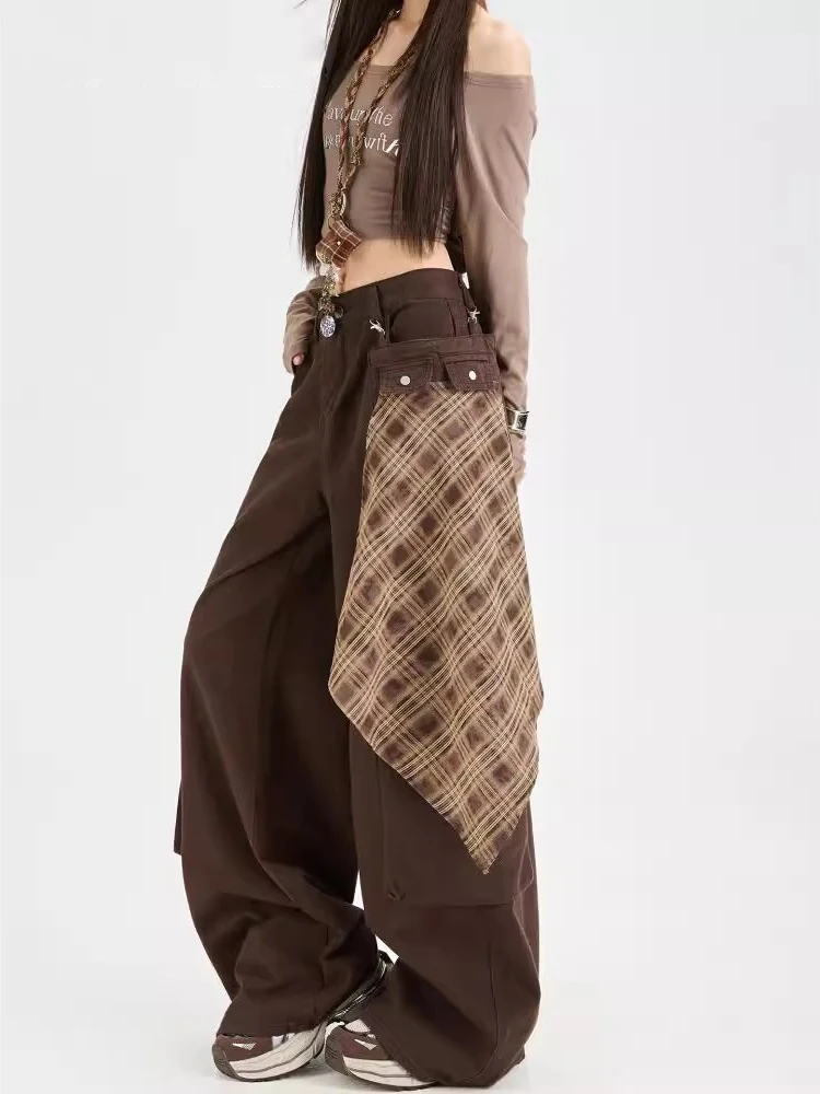 

Женские джинсы-клеш в стиле ретро, коричневые, широкие, свободные, в пол, для активного отдыха, с высокой талией, на молнии, осень 2025