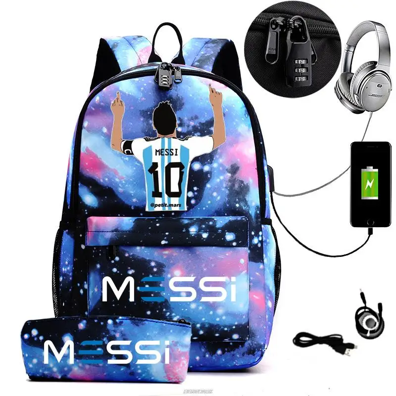 Messi Backpack Casual Business Women Men Computer School Bag 15.6 Inch Laptop Bag Back Light Anti theft Travel Mochila Infantil