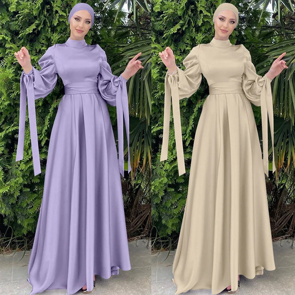 2025 Eid Ramadan Abaya Hijab Dress Muslim Women Dubai Kaftan Satin Robe Turkey Caftan Arab Jalabiya Islamic Clothing Middle East