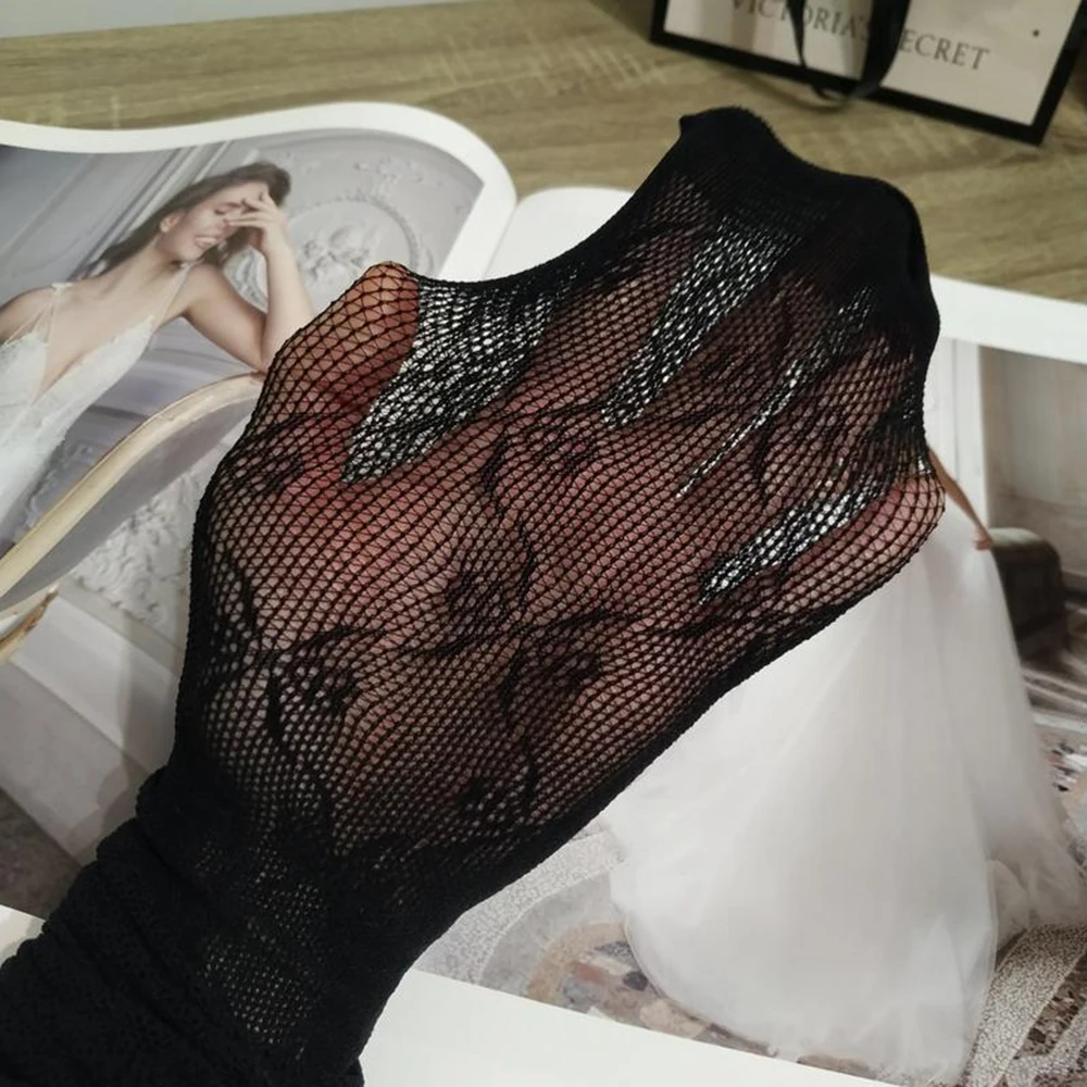 Sexy Black Pantyhose Women's Hollow Lace Fishnet Stockings Retro Floral See-through Tights Y2k Party Summer Pantyhose