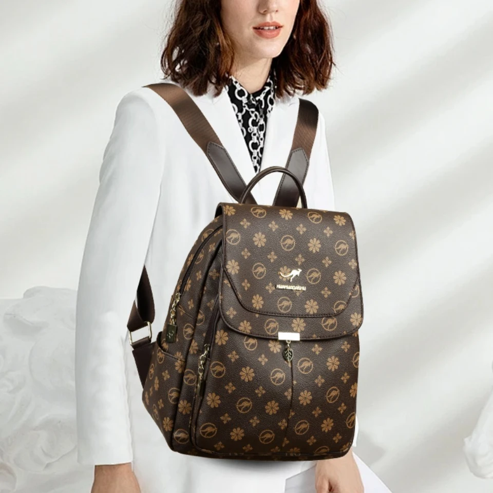 Ladies Backpack Designer High Quality Pu Leather Women Bag Luxury Printed Tassels School Bags Large Capacity A4 Backpacks Sac view 3