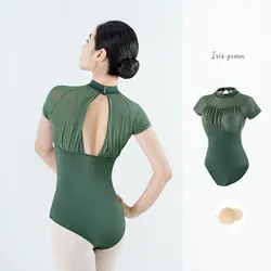 Ballet Dancing Clothes for Women Elegant Gymnastic Bodysuit Girl Artistic Skating Top Short Sleeve With Removable Chest Pad Sex