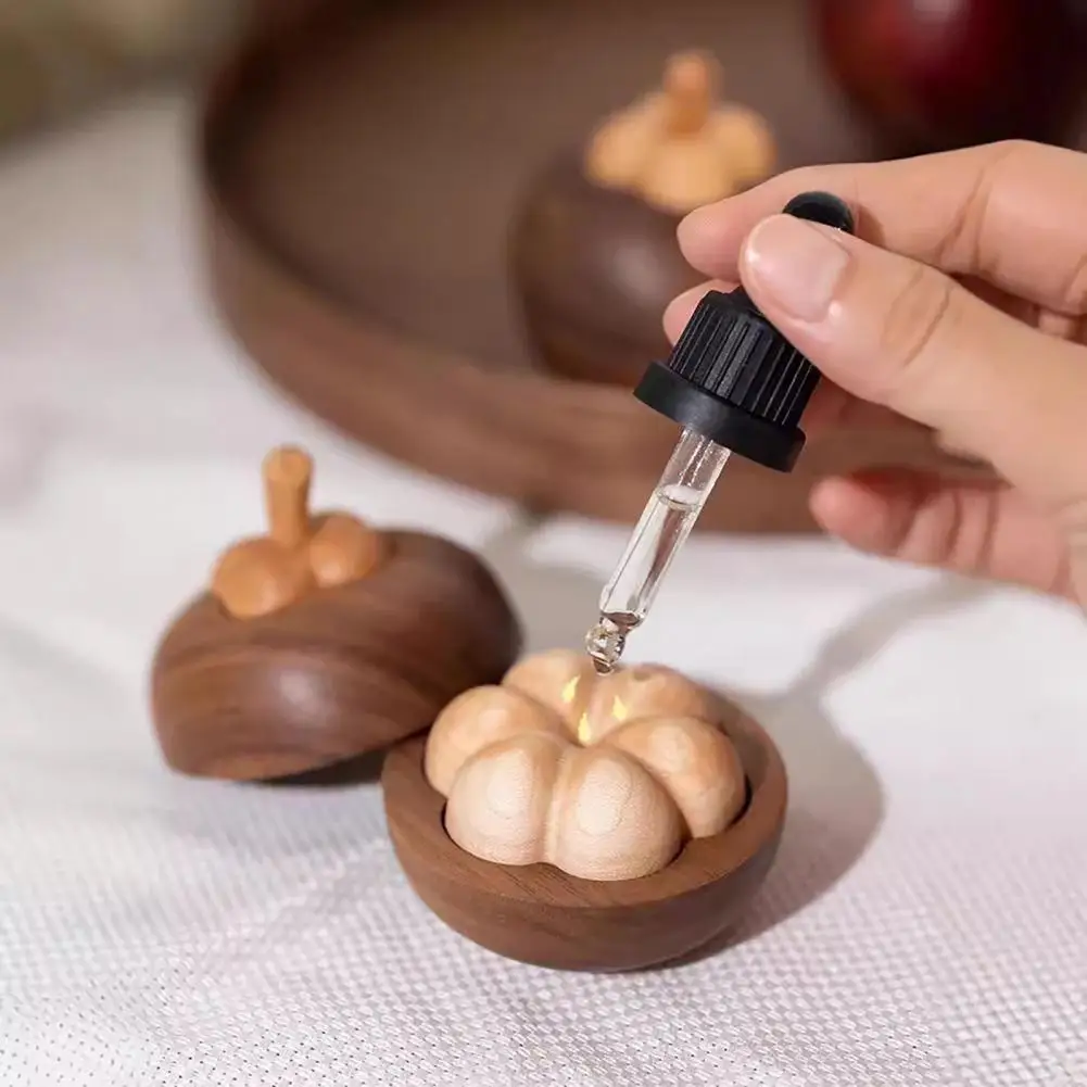 Mangosteen Passive Oil Diffuser, Wooden Essential Oil Diffuser, Creative Aromatherapy Diffusers, No-Electric for Car Desk Travel