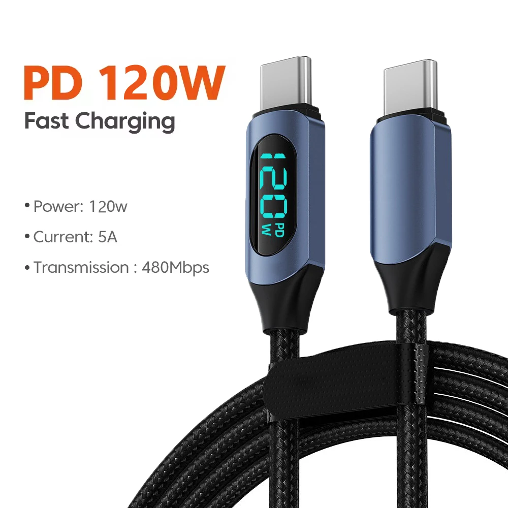 120 W Typ C auf Typ C Kabel PD Schnellladegerät USB C auf USBC Kabel mit LED-Digitalanzeige für iPhone 15 16 MacBook iPad Datenkabel