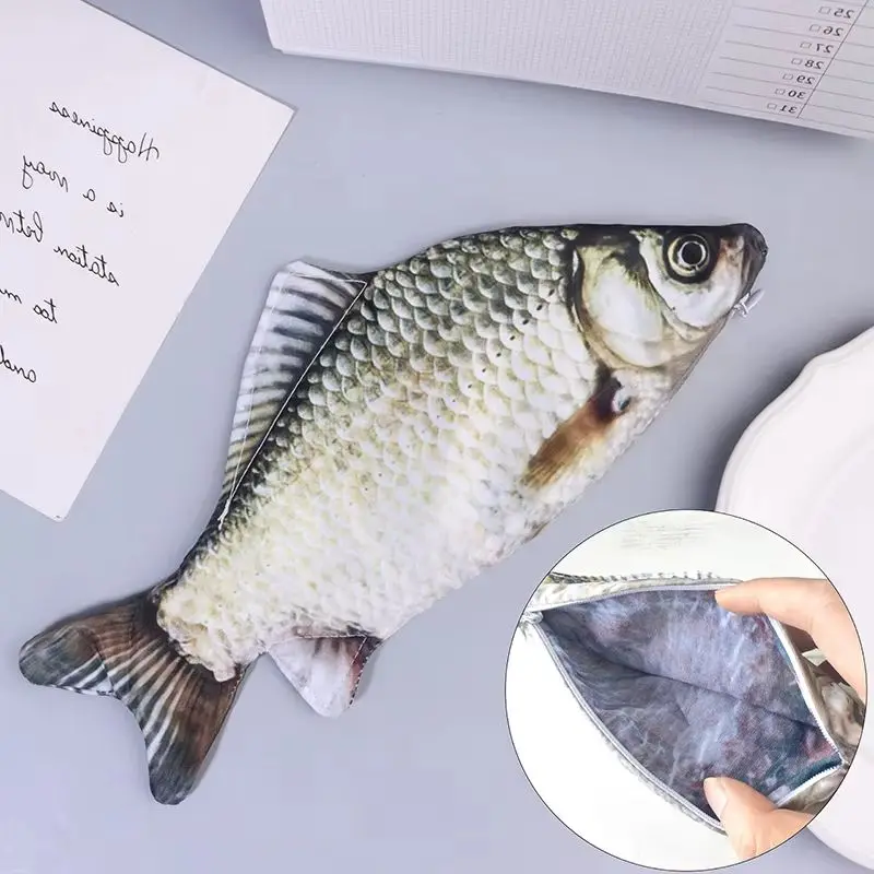 Crucian Carp Pen Bag Realistic Fish Shape Make-up Pouch Pen Pencil Case With Zipper Back To School Pencil Pouch Pencil Bag