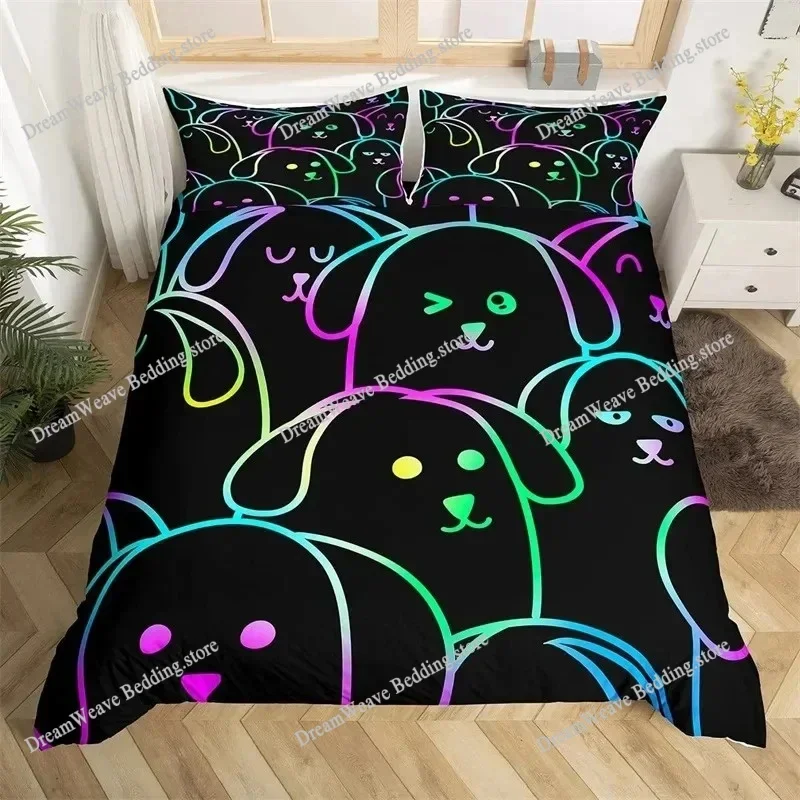 

Boho Colorful Cat Duvet Cover Set Cats Star Mushroom Bedding Set Microfiber 3D Kawaii Animals Com Home Textileextile Luxury Gift