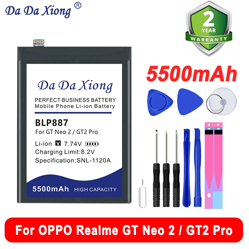 

High Quality New BLP887 5500mAh Replacement Battery For OPPO Realme GT Neo 2 / GT2 Pro + Free Tools