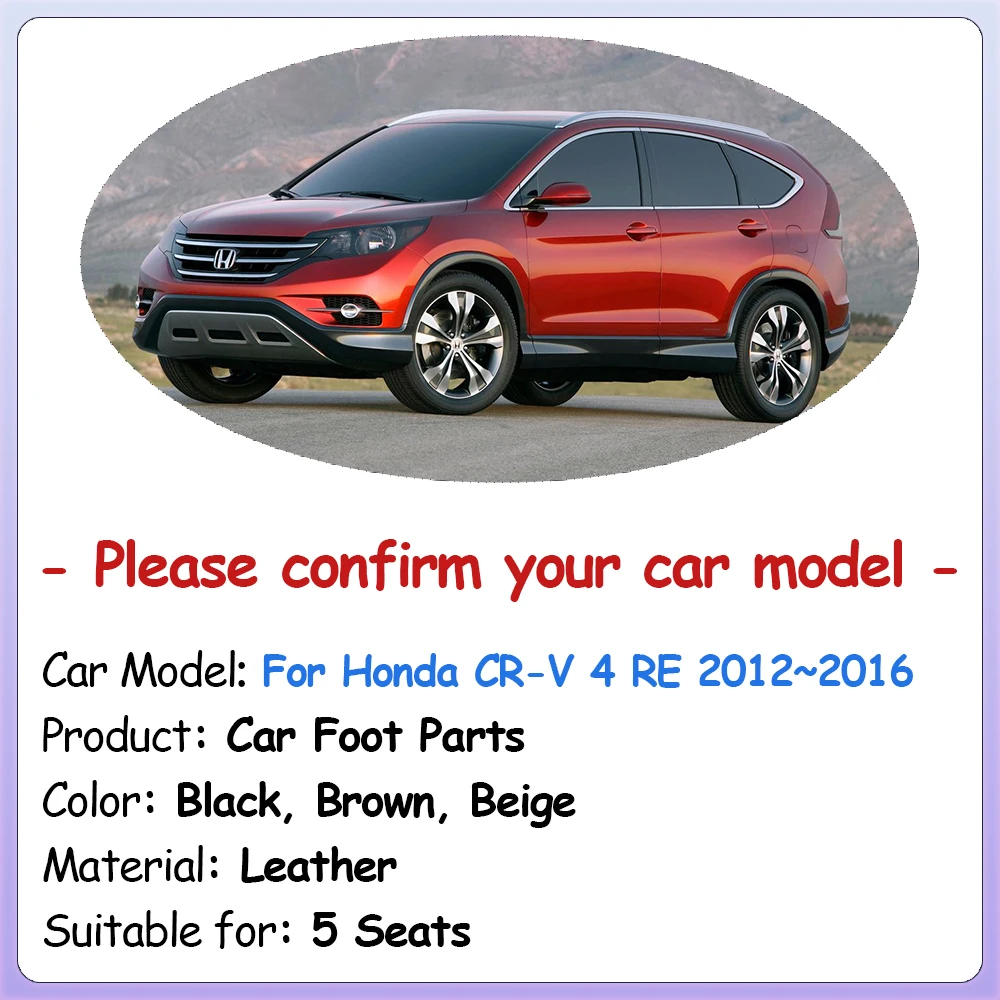 Car Floor Mat for Honda CR-V CRV 4 CRV EX RM RE 2012~2016 Leather Liner Panel Rug Cushion Custom Carpets Pad Interior Accessorie