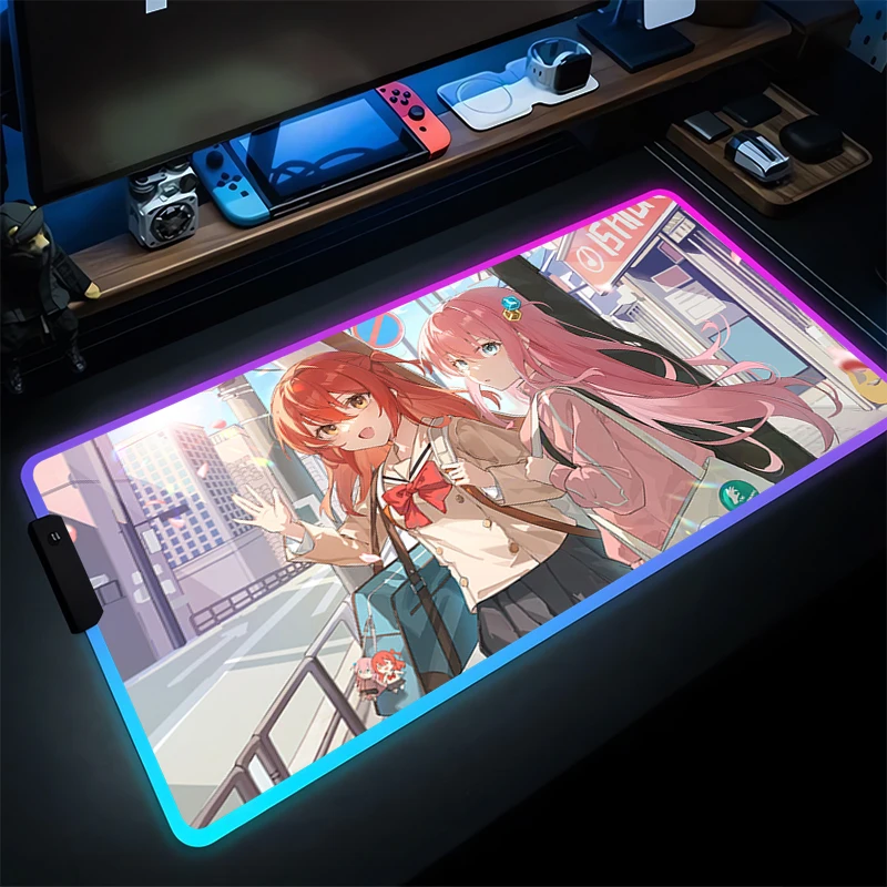 

RGB Desk Mat Desk Accessories Laptop Gamer Mausepad LED Mouse Pad Bocchi The Rock Mousepad Office Tables Mouse Mats Keyboard Pad