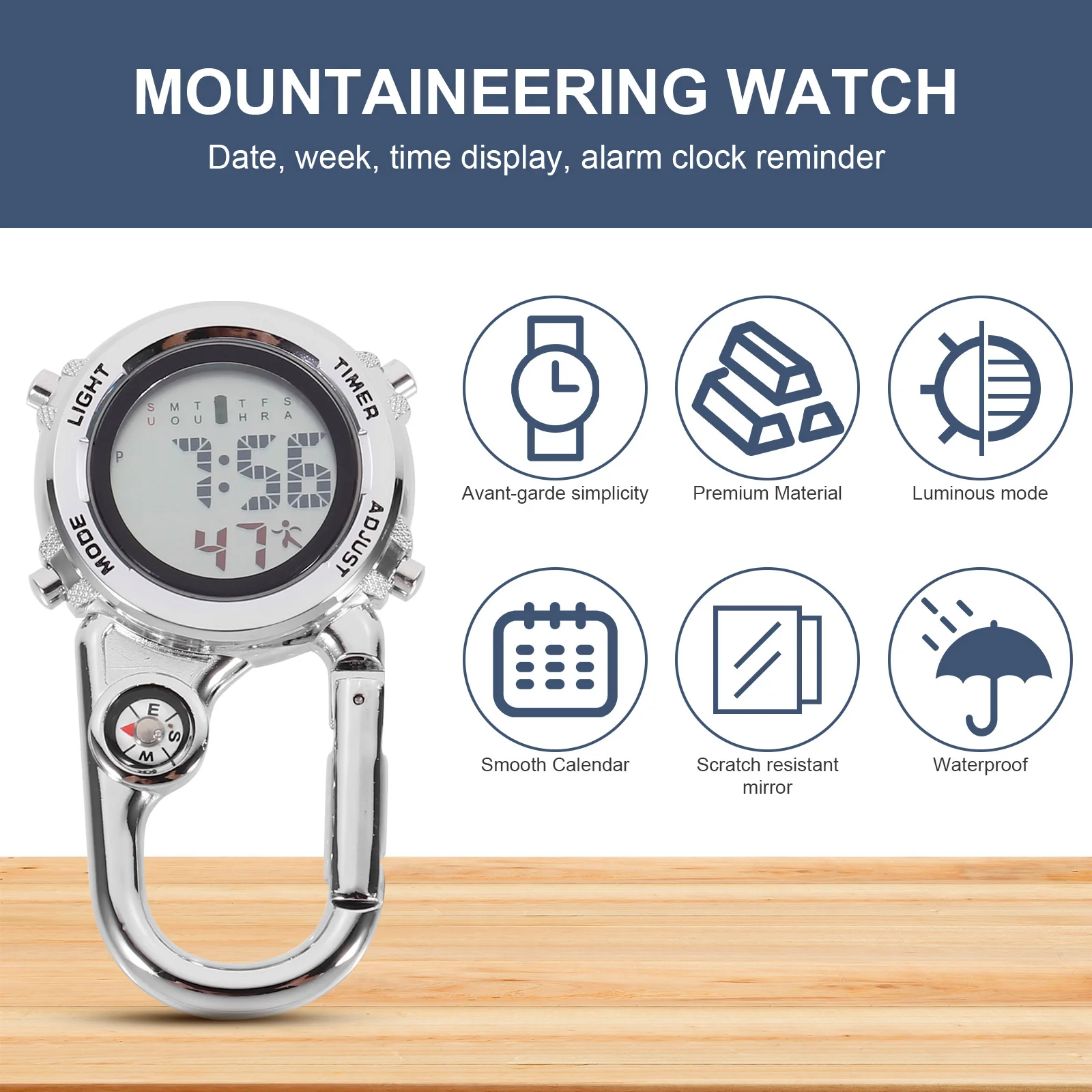 Pocket Watch Carabiner Hanging Hook Outdoor Mens Waterproof Watches Clip on Novelty Backpack Fob