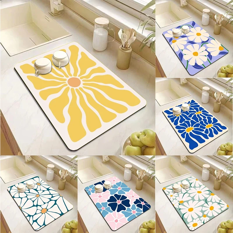 

Abstract Floral Art Absorbent Drain Pad Kitchen Mats Dish Drying Mat Anti-Slip Tableware Placemat Kitchen Supplies Decoration