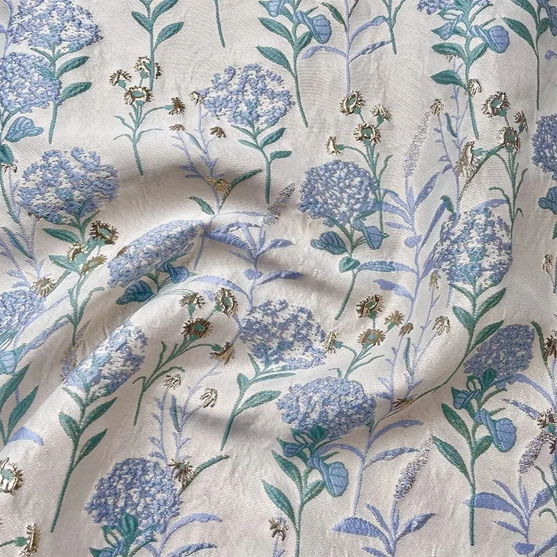 White Blue Embossed Jacquard Fabric Brocade Design Sewing Material Sofa Cheongsam Dress Garment Fabric 145cm Sold By The Meter