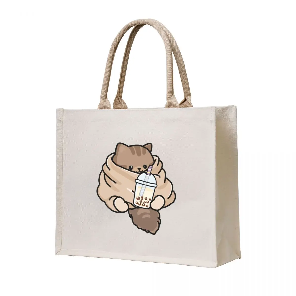 

Cozy Kitten Loves Boba! Tote Bag Shopper handbag large size bags bags luxury women tote bag women