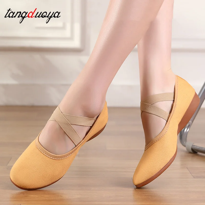 New Arrival Women Jazz Dance Shoes Cloth Ballet Ballroom Dance Shoes Soft Tie-free Outdoor Wear Yoga Sport Teacher Shoes 34-42