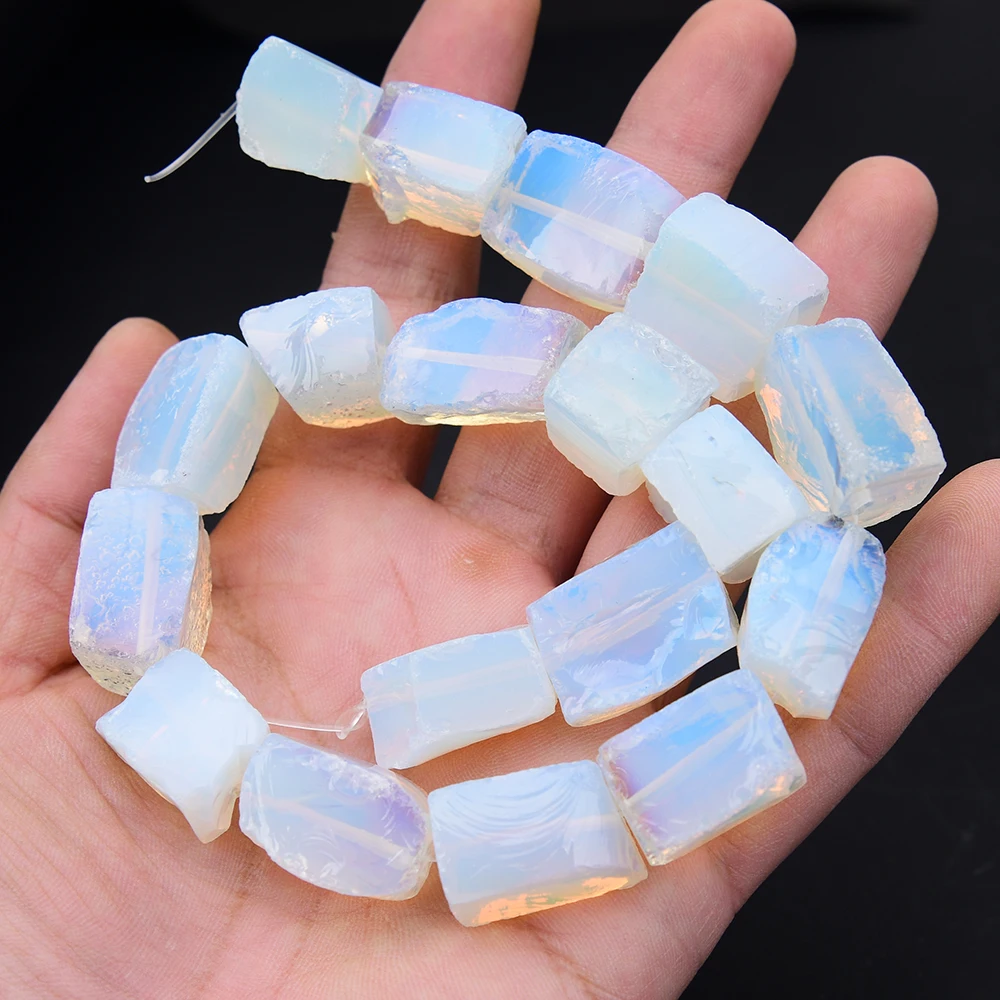 APDGG 16x20mm Natural White Opal Color Glass Rough Square Nugget Loose Beads 15" DIY Accessories Beads view 4