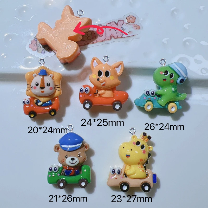 20Pcs Cute Driving Bear Fox Lion Resin Charms For Jewelry Making DIY Pendants Earring Necklace Bracelet Decoration Accessories