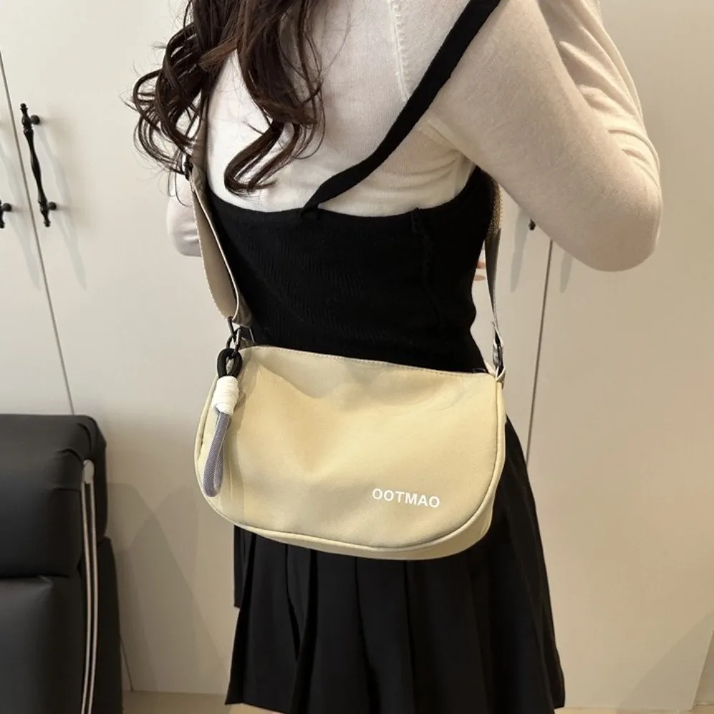 

Solid Color Canvas Crossbody Bag Wide Shoulder Strap Large Capacity Nylon Shoulder Bag Tote Bag Dumplings Bag Bucket Bag Girls