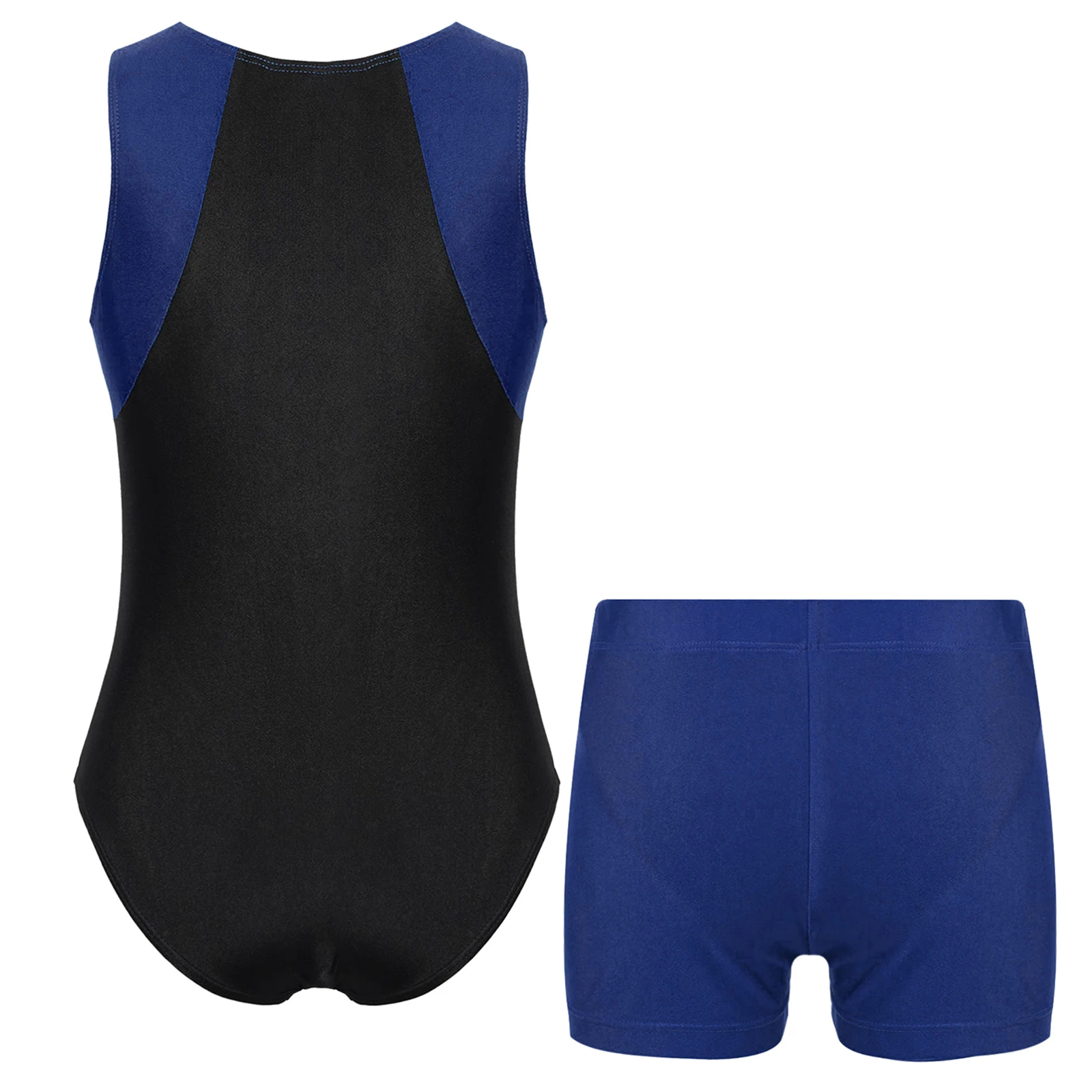 Kids Boys Gymnastics Dance Yoga Sports Outfit Sleeveless Stretchy Bodysuit with Shorts for Workout Fitness Outdoor Cycling Swim