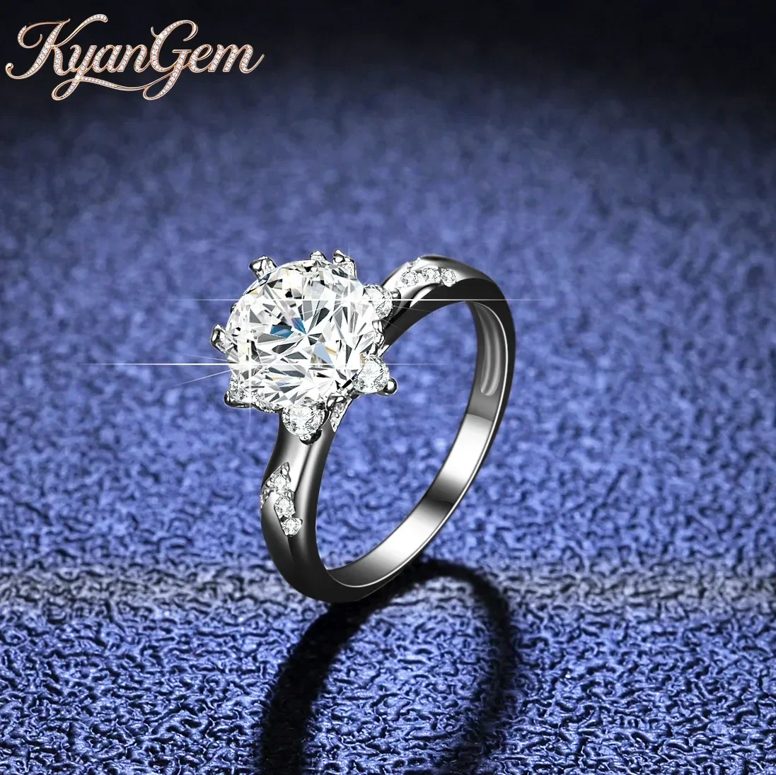 KyanGem Platinum PT950 Diamond 1 Carat Women's Ring, Moissanite Classic Straight-arm Snow Six Claw Diamond Tail Ring