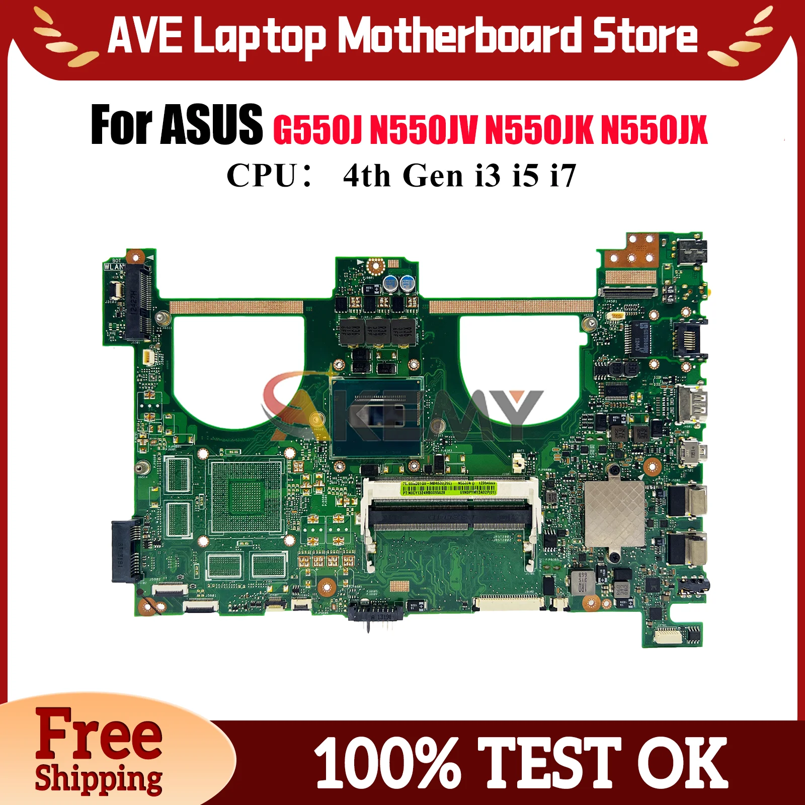 

N550JA Laptop Motherboard For ASUS ROG N550J N550JX G550J N550JK N550JV Notebook Mainboard With i3 i5 i7 CPU 100% tests OK stk